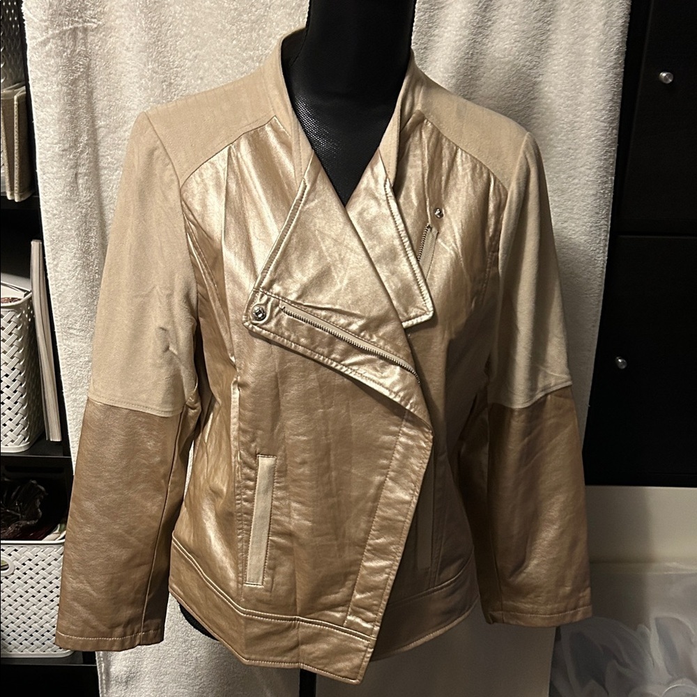 Chico’s Nwt Champagne Faux Leather Jacket